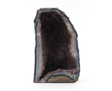 Large Amethyst Geode Quartz Specimen. Cluster of multi faceted crystals. Natural wear and inclusions. Measures 17 x 10-1/4" W