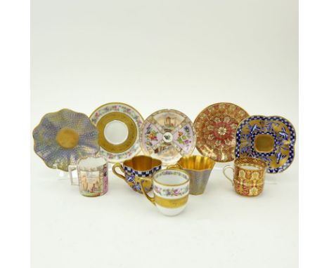 Grouping of Five (5) Vintage Porcelain Demitasse Tea Cups and Saucers. All finely gilt painted and decorated. Small nick to s
