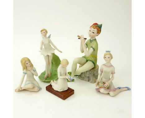 Group pf Five (5) Cybis Bisque Porcelain Figurines. Includes: Peter Pan, Tinkerbell, Pandora, Thumbelina, First Flight. All p