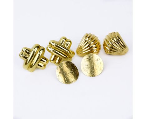 Lot of Three (3) Pair of Lady's Vintage 14 Karat Yellow Gold Earrings. Each signed 14K. Good vintage condition. Criss cross p
