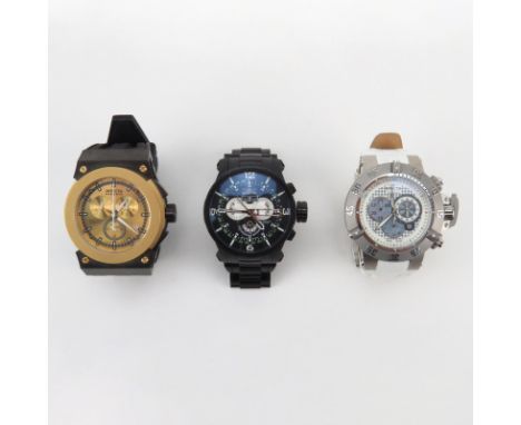 Three (3) Men's Invicta Watches. Includes: Subaqua NOMA lll  Stainless Steel Chronograph Strap Watch, 47mm case; 360° Chronog