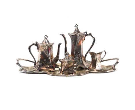 Antique Five (5) Pc Württembergische Metallwarenfabrik (WMF)  Art Nouveau Silver Plate Tea Set. Includes: teapot, coffee pot,