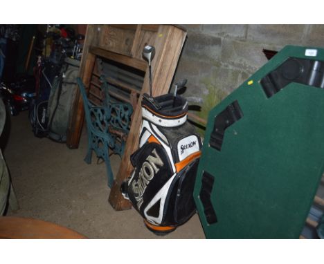 A Srixon leather caddy golf bag and contents