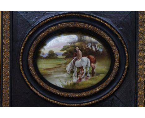 Framed oval Doulton plaque hand painted &amp; signed Harry Morley (Rare) size 45 cm x 50 cm