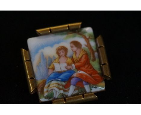 Limoges ceramic &amp; metal brooch 