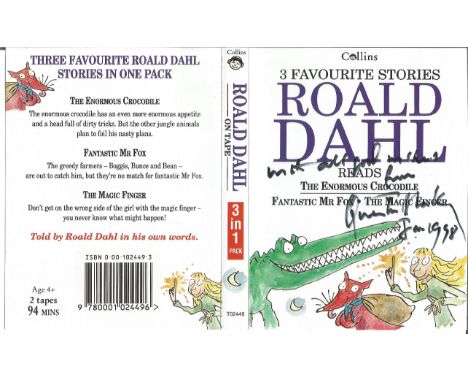 Roald Dahl 3 favourite stories The Enormous Crocodile, Fantastic Mr Fox and The Magic Finger audio cassettes signed on the co