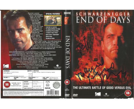 End of Days DVD sleeve signed by cast members Kevin Pollak and Miriam Margoyles. End of Days is a 1999 American supernatural 