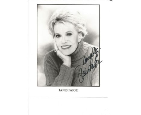 Janis Paige signed 10 x 8 b/w portrait photo. Good Condition. All autographs are genuine hand signed and come with a Certific