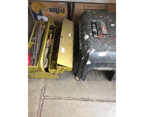 A STEP TOOL BOX AND METAL TOOL BOX AND TOOLS