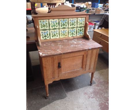 A MARBLE TOP AND ART NOUVEAU TILE BACK WASH STAND