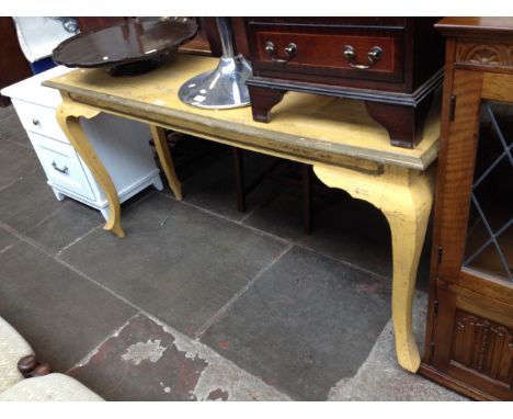 A SHABBY CHIC PAINTED CONSOLE TABLE WITH CABRIOLE LEGS