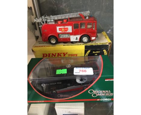 DINKY NO 285 MERRYWEATHER FIRE ENGINE - BOXED AND A CORGI BUS   C