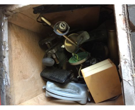 WOODEN TEA CHEST OF GARAGE ITEMS AND TOOLS