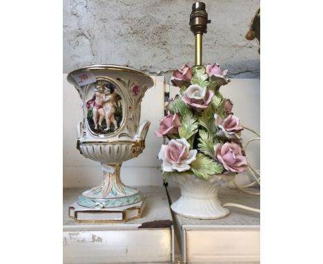 CAPODIMONTE VASE AND A FLORAL LAMP BASE