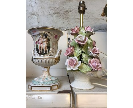 CAPODIMONTE VASE AND A FLORAL LAMP BASE