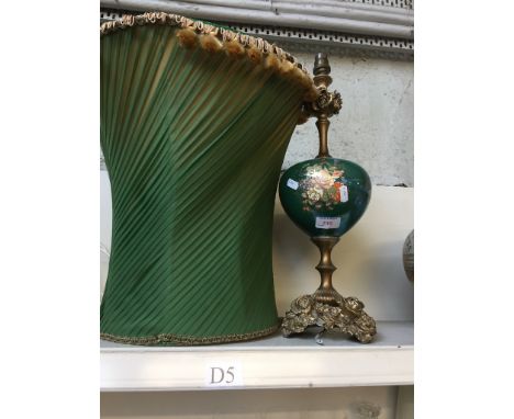 FLORAL AND GREEN LAMP WITH GREEN SHADE