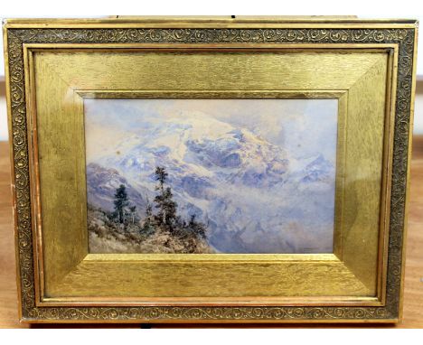 EDWARD THEODORE COMPTON.Mont Blanc and The Mer de Glas, pine trees in the foreground.Watercolour.Signed and Dated 1883.18cm x