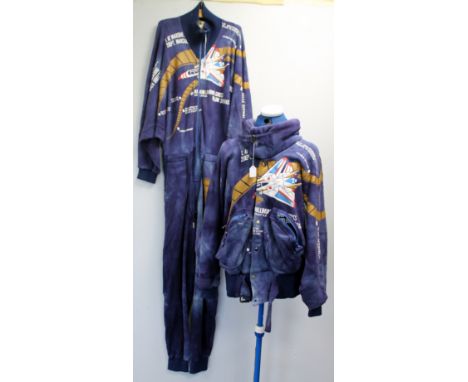 Kansai Yamamoto vintage "Kansai Superjets 515" cotton jumpsuit and matching batwing bomber jacket, size S, eye logo labels. (