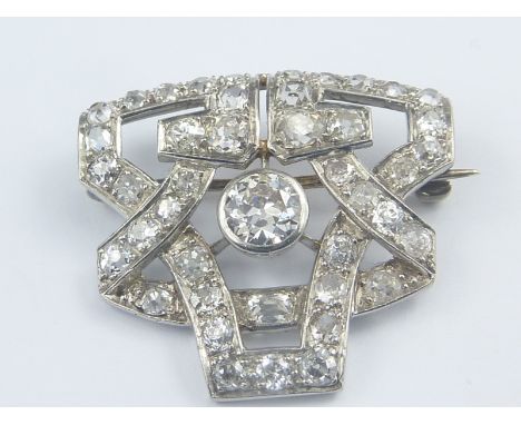 Art Deco diamond set brooch in case.