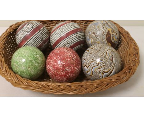 Six 19th century Scottish pottery carpet bowls.