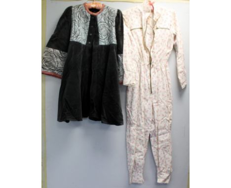 Vintage, L & H Nathan of London, pink and white floral jumpsuit for Rita Tushingham, also a grey velvet jacket with black and