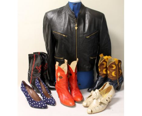 Two pairs of vintage Italian Ottorino Bossi Ladies cowboy boots, size 37 1/2 , another pair, two pairs of court shoes and a f