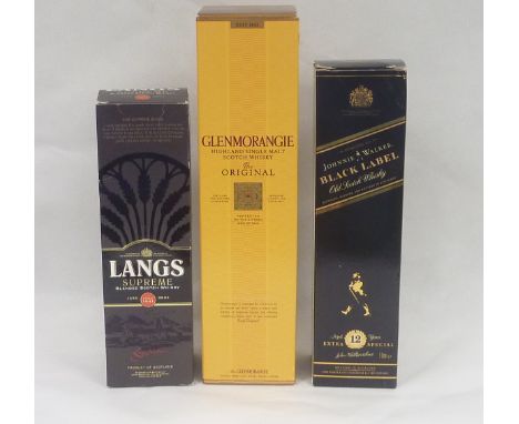 Glenmorangie Single Malt Scotch Whisky, 1 litre, 10 year; Lang's Supreme Blended Scotch Whisky, 70cl, 5 years; Johnnie Walker