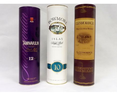 Bowmore Islay Single Malt Whisky, 10 years; Glenmorangie Single Highland Malt, 10 years; Tamnavulin, Speyside, Single Malt, r