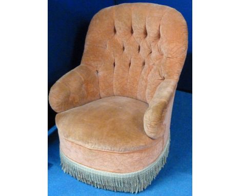 Late 19th / 20th century button back chair upholstered in pink fabric.  Provenance Rita Tushingham