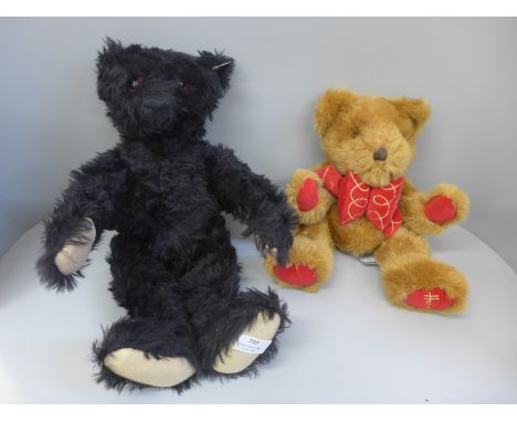 A Harrods Teddy bear hand puppet and a mohair replica 1912 Steiff Teddy bear 