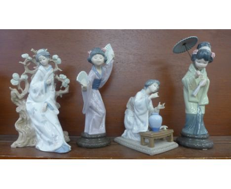 Four Lladro figures of oriental women, two a/f 