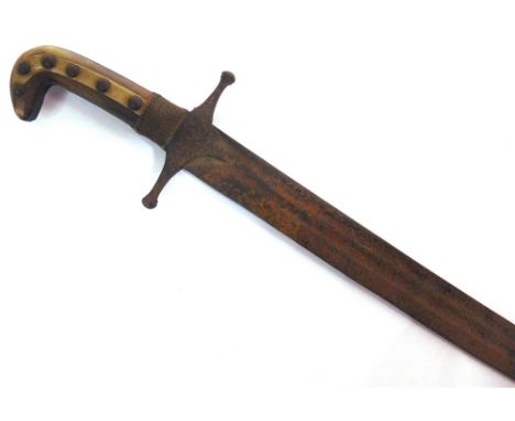 A MAMELUKE SWORD  with a 79cm (31 inch) twin-fullered curved blade, the hilt with horn grip plates, overall 91cm long. Condit