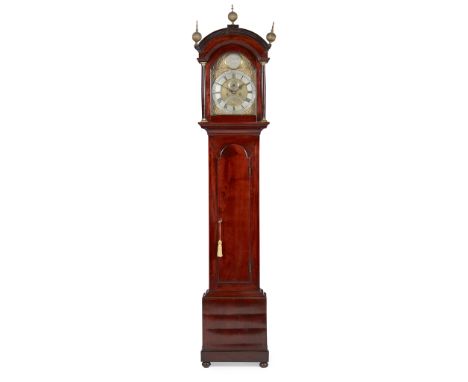 SCOTTISH GEORGE III MAHOGANY LONGCASE CLOCK, JAMES CUTHBERT, PERTH  MID 18TH CENTURY   the arched cornice hood with three bra