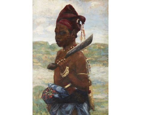 ATTRIBUTED TO EMIRIA SOENASSA (INDONESIAN 1891-1964)  PORTRAIT STUDY WITH HEADDRESS, HALMAHERA   Signed and dated 'Hari Tgl 1