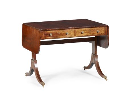 REGENCY ROSEWOOD SOFA TABLE  EARLY 19TH CENTURY   the rounded rectangular top with drop leaf ends above a pair of short friez