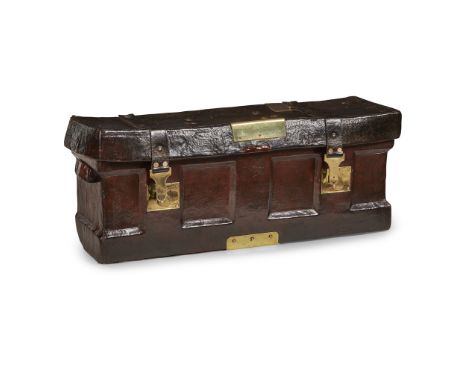 LEATHER, CORK, AND CANVAS MUNITIONS TRUNK  EARLY 20TH CENTURY   with leather straps and brass and copper hardware, stamped C.