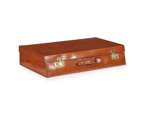 LEATHER CAR TRUNK, OF VINTAGE MOTORING AND ROLLS ROYCE INTEREST  2ND QUARTER 20TH CENTURY   in light brown leather with gilt 