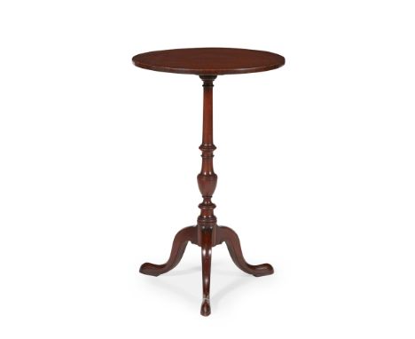 GEORGE III MAHOGANY WINE TABLE  18TH CENTURY   the circular top on a slender ring turned baluster support, on tripod legs end