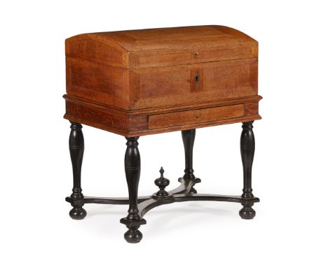 DUTCH OAK AND FRUITWOOD PARQUETRY CHEST-ON-STAND  EARLY 18TH CENTURY   the domed top with geometric parquetry centred by a st