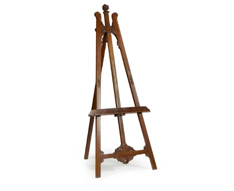 REGENCY MAHOGANY EASEL  EARLY 19TH CENTURY   the centre support with a carved berry finial, with an adjustable support shelf 