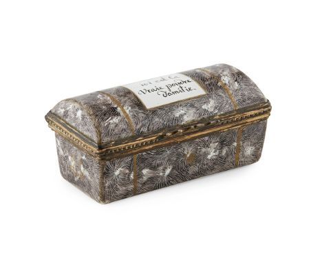 SMALL FRENCH ENAMEL SNUFF BOX  LATE 18TH/EARLY 19TH CENTURY   of rectangular form with a domed cover, decorated with a panel 