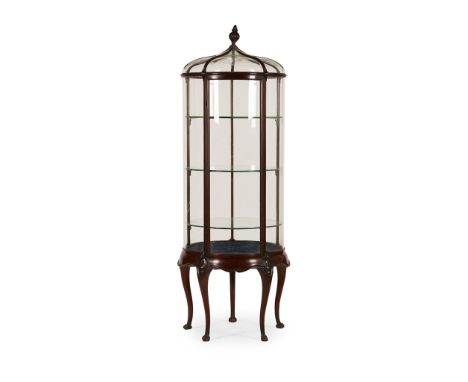 EDWARDIAN MAHOGANY VITRINE  EARLY 20TH CENTURY   of cinquefoil outline, the ogee glazed panel top with a carved berry and aco