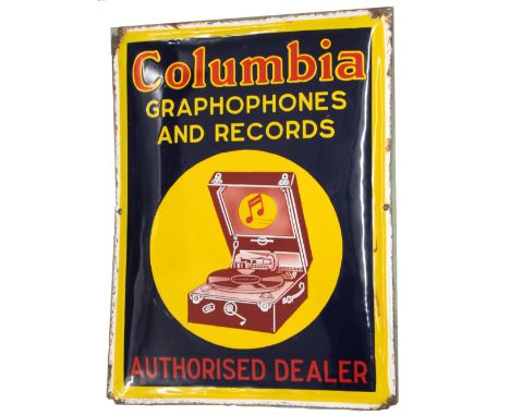 Original vintage 'Columbia Gramophones and Records Authorised Dealer' enamel sign, 20" x 15"