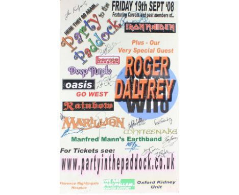 Bernie Marsden - autographed advertising sign for 'Party in the Paddock', Friday 19th September 2008 featuring current and pa