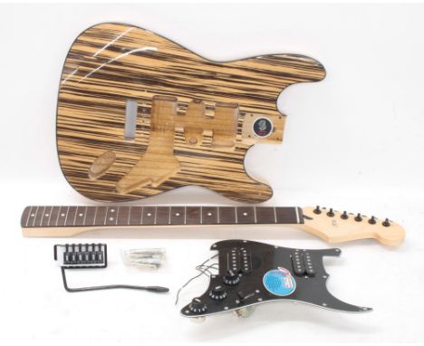 Guitar project in need of completion including a Voodoo 5 zebra wood type Strat body, a miscellaneous Strat type rosewood boa