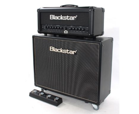 Blackstar Amplification ID:60TVP-H guitar amplifier head with matching HTV-212 twin speaker cabinet, both with dust covers an