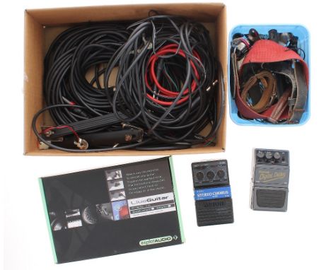 Arion SCH-Z Stereo Chorus guitar pedal, made in Sri Lanka, a Dinosaur DDD-1 digital delay pedal, an Exploraudio live guitar m