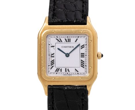 CARTIER Vintage Santos Dumont "Extra Plate" Ref 96054 Herrenuhr. 18K Gelbgold. Handaufzugswerk Frederic Piguet 21 mit guten G