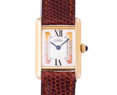 CARTIER Tank Vermeil Ref. 5057001 Damenuhr. Silber vergoldet. Quartz-Werk mit neuer Batterie in funktonsfähigem Zustand. Trin