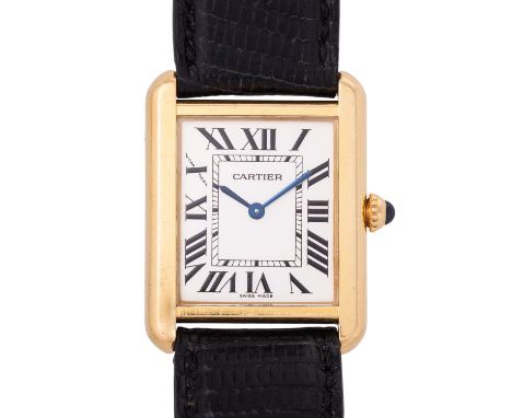 CARTIER Tank Solo Ref. 2743 Armbanduhr. 18K Gelbgold mit Stahlboden. Quartz-Werk in funktionsfähigem Zustand. Silbernes Ziffe